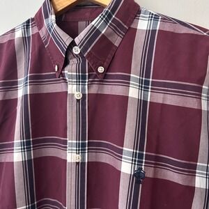 Brooks Brothers Red Fleece Mens Large Burgundy Red Plaid Button Down Shirt